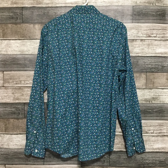 Banana Republic Non Iron Untucked Slim Fit Floral Shirt Men’s L Blue Green - Picture 5 of 8